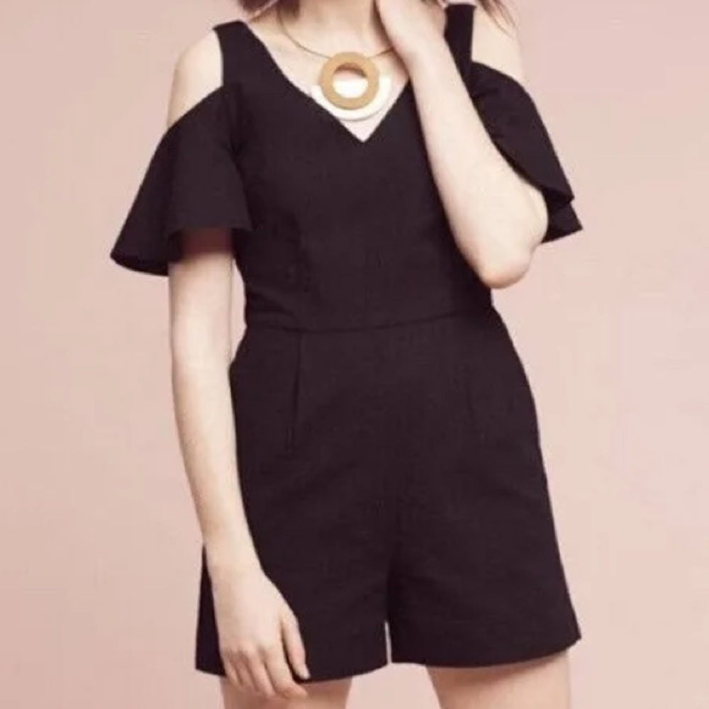 Anthropologie Elevenses Cold Shoulder Romper 2 Black